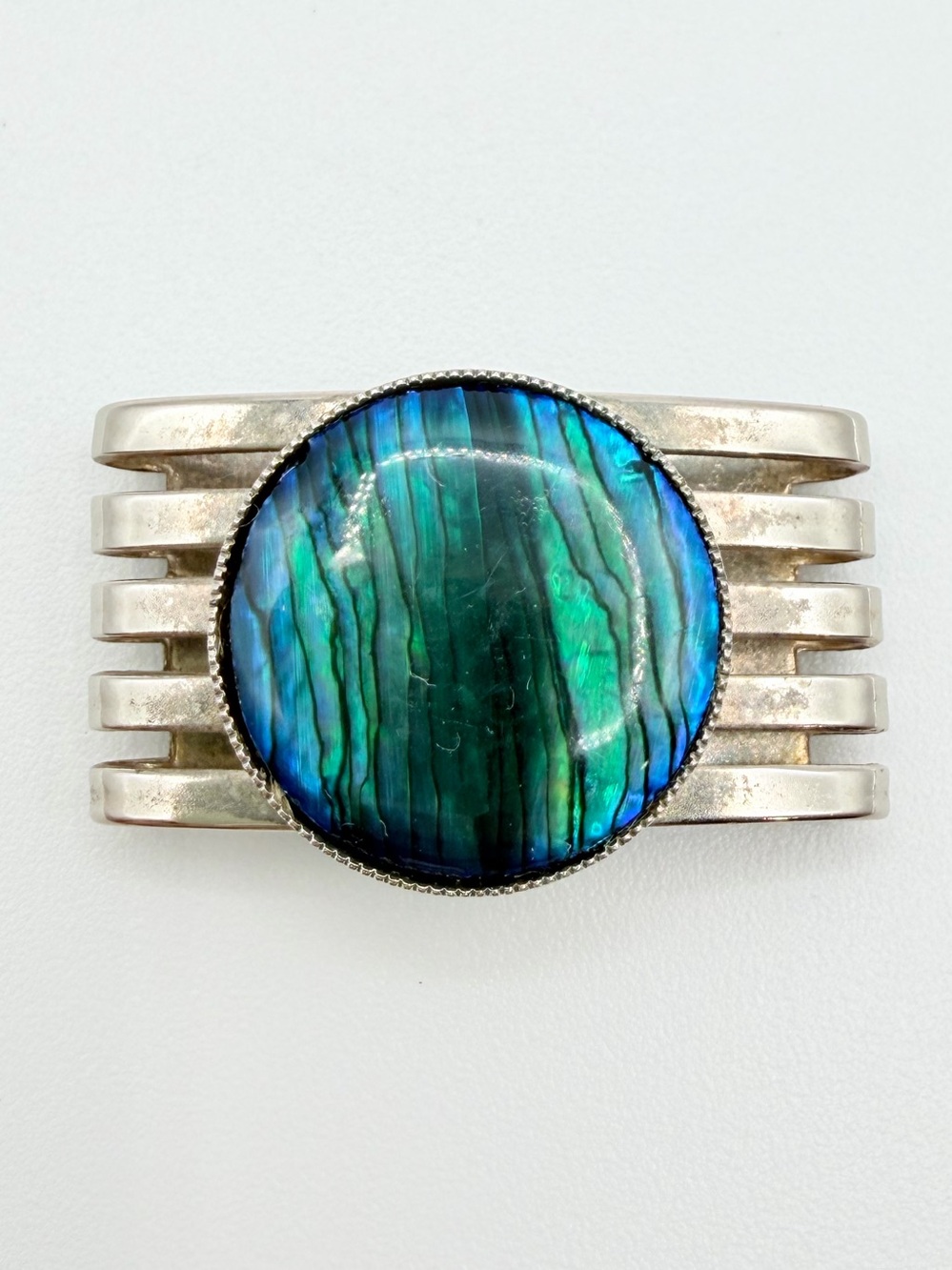 Vintage Silver Tone Blue Green Faux Abalone Scarf Clip Scarf Clasp